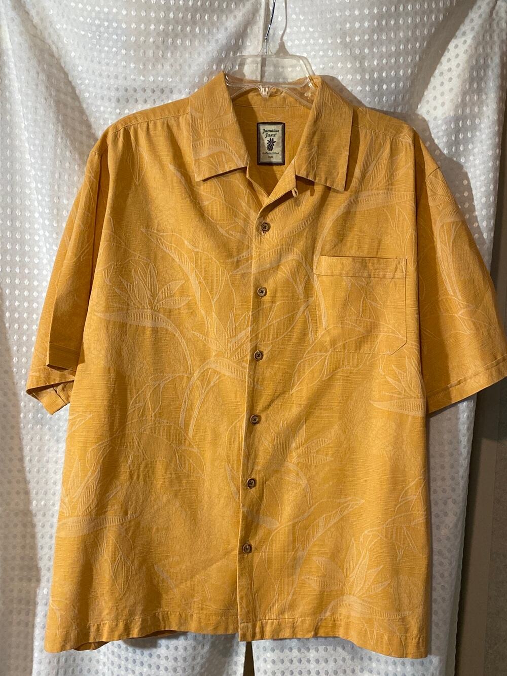 Jamaica Jaxx Silk Hawaiian Camp Shirt Honey Yellow Size L